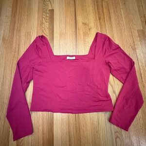 Babaton Aritzia Long Sleeve Square Neck Stretch Top Fuchsia Pink Size 2XL Crop